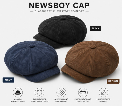 Mens faux leather newsboy cap - faux,