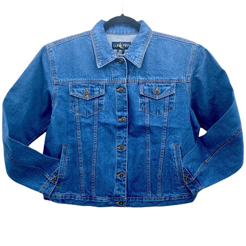 Vtg jean jacket denim coat - l,